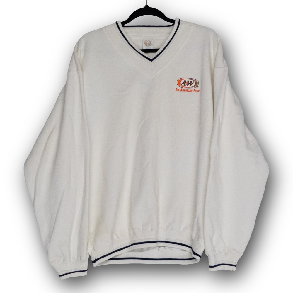 BAC Premier A&W Sweatshirt Mens Medium White Excellent V-Neck Embroidered Logo